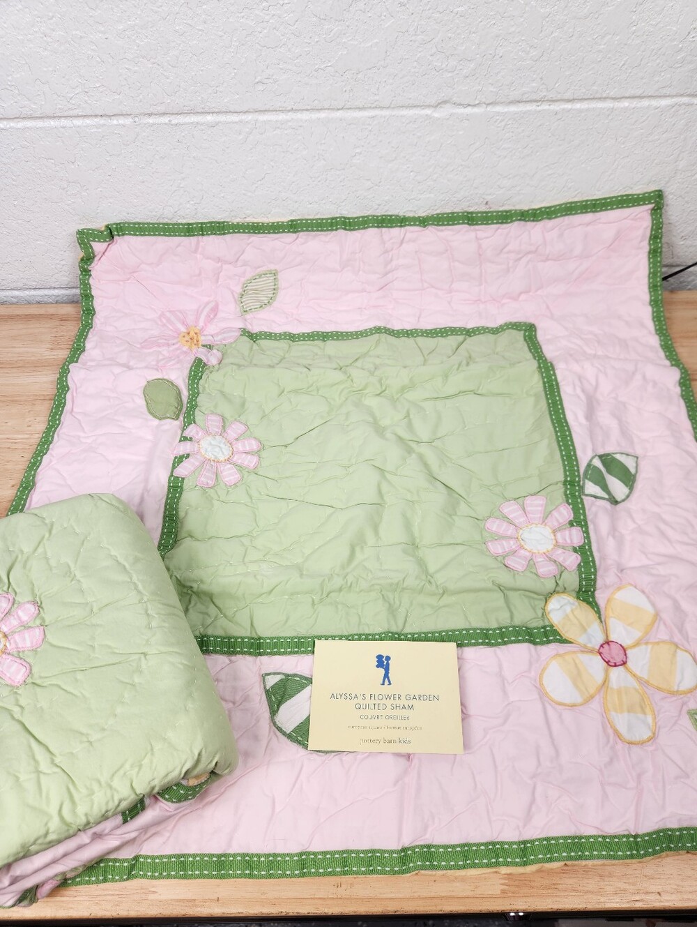 Pottery Barn Kids Euro Quilted Pillow Sham Set of 2 Alyssas Flower Garden NOS